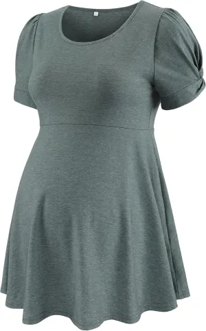 Women's Maternity Tops Short Puff Sleeve Round Neck Shirts Casual Pregnancy Clothes