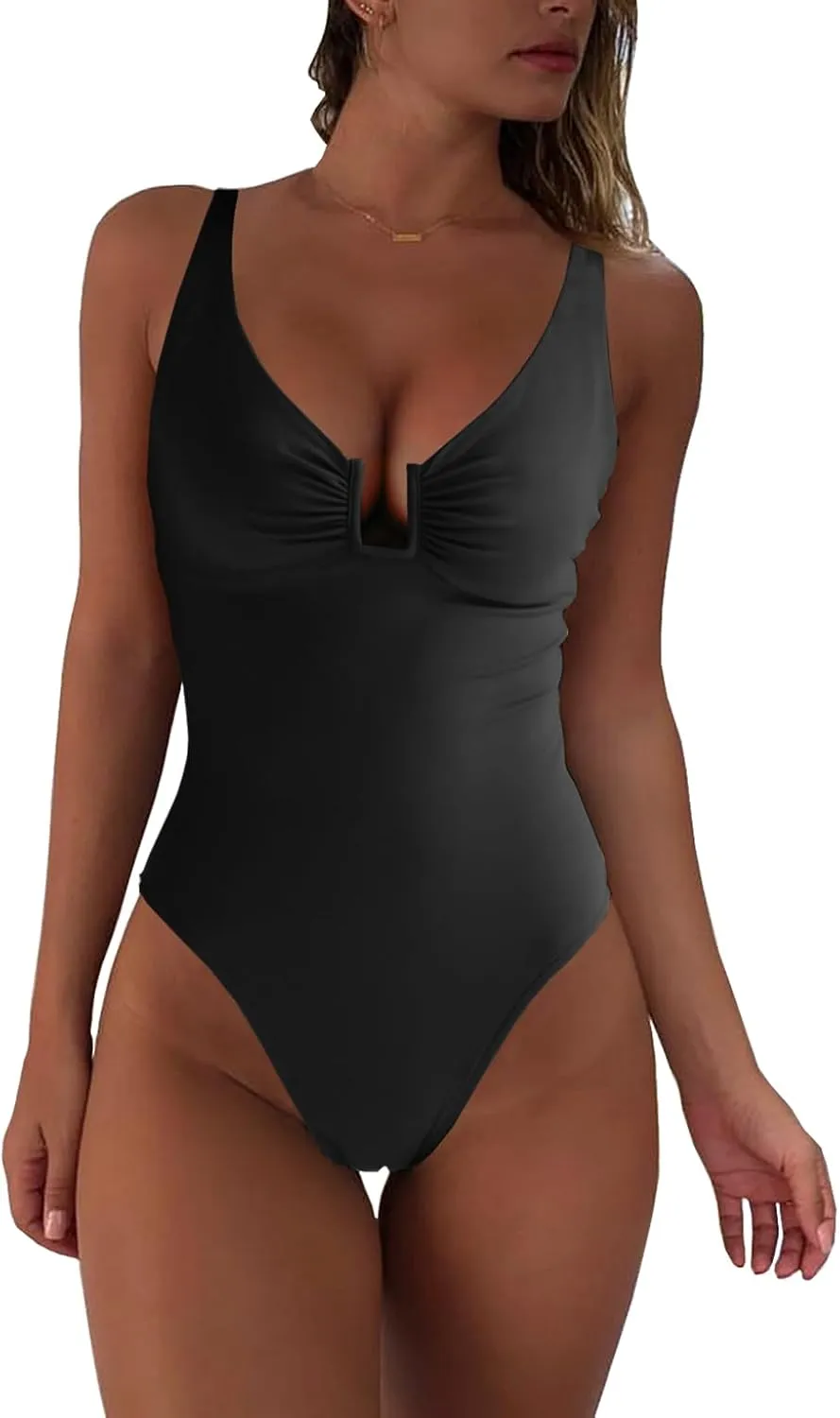 Womens One Piece Swimsuits Tummy Control U Wire Bathing Suit Ruched Push Up Swimwear High Cut Monokini