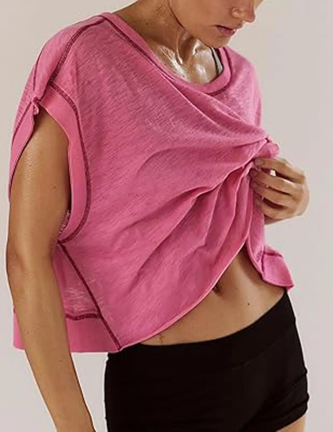 Womens Open Back Short Sleeve Workout Tops Backless Athletic T Shirts Yoga Y2k Crop Running Tees