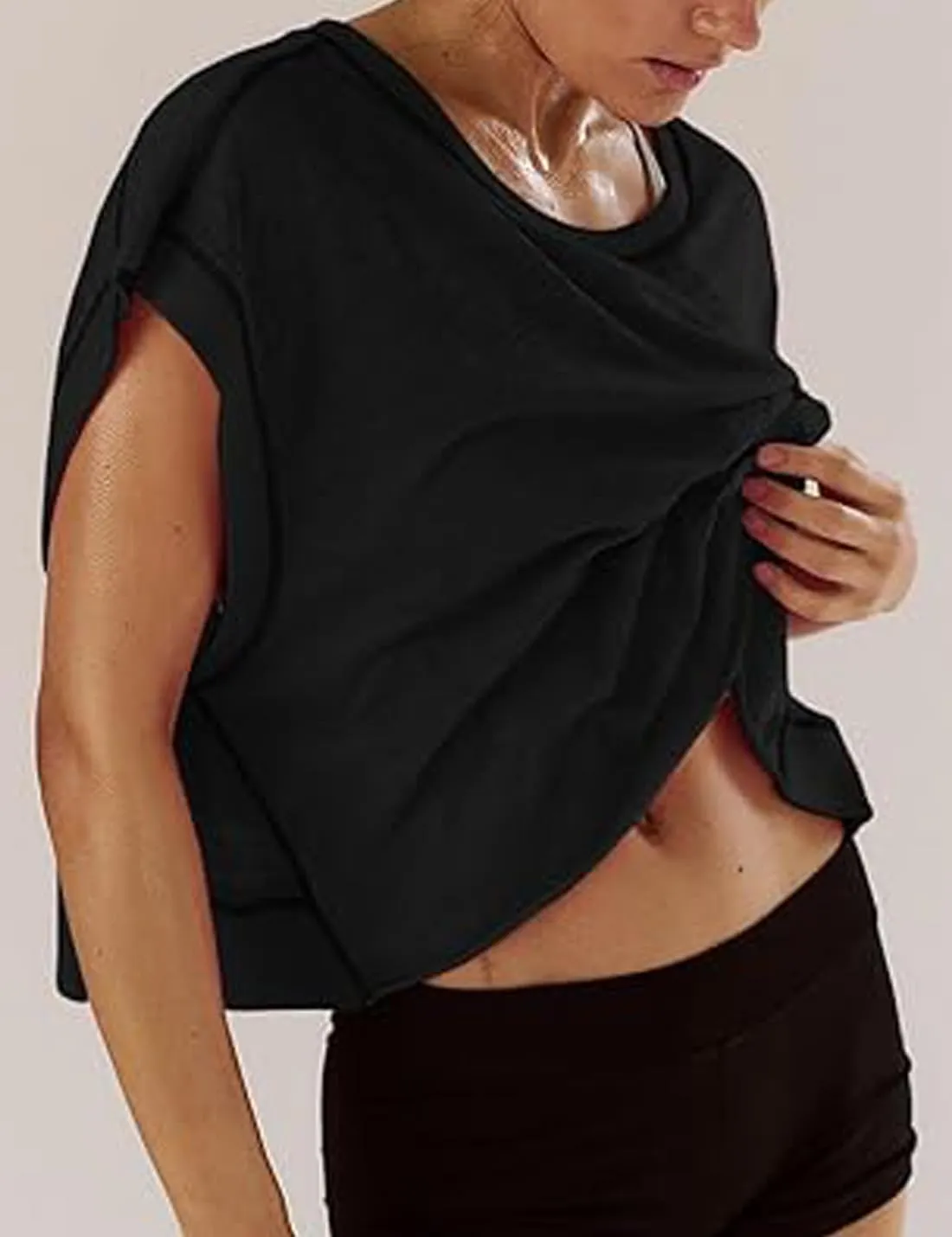 Womens Open Back Short Sleeve Workout Tops Backless Athletic T Shirts Yoga Y2k Crop Running Tees