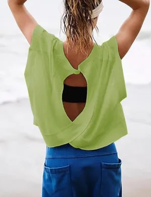 Womens Open Back Short Sleeve Workout Tops Backless Athletic T Shirts Yoga Y2k Crop Running Tees