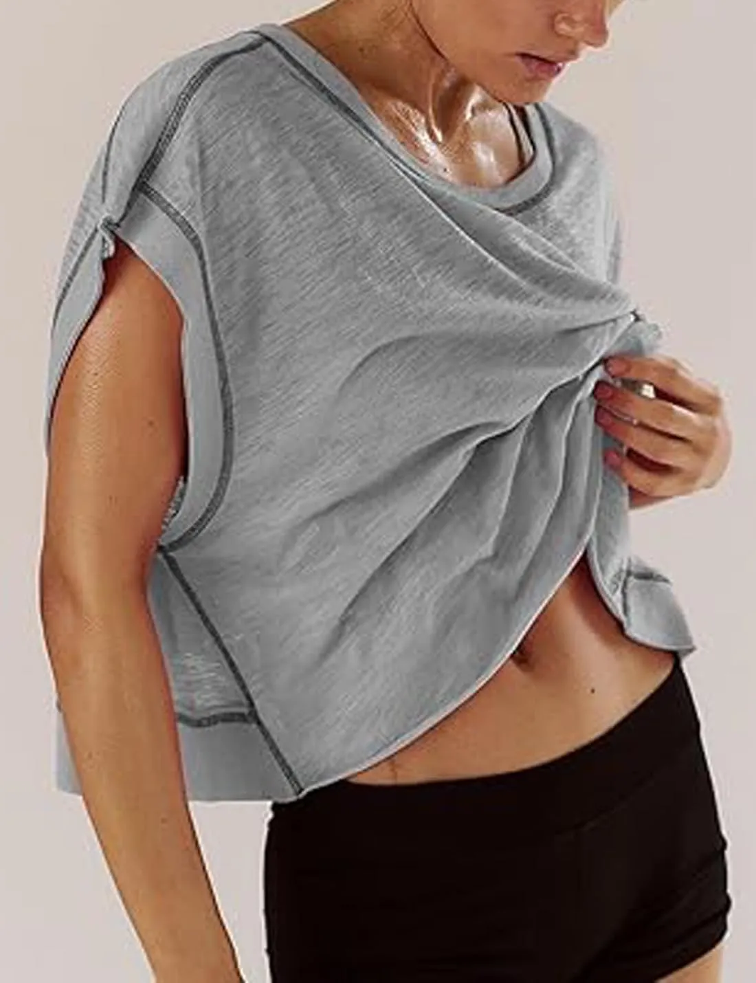 Womens Open Back Short Sleeve Workout Tops Backless Athletic T Shirts Yoga Y2k Crop Running Tees