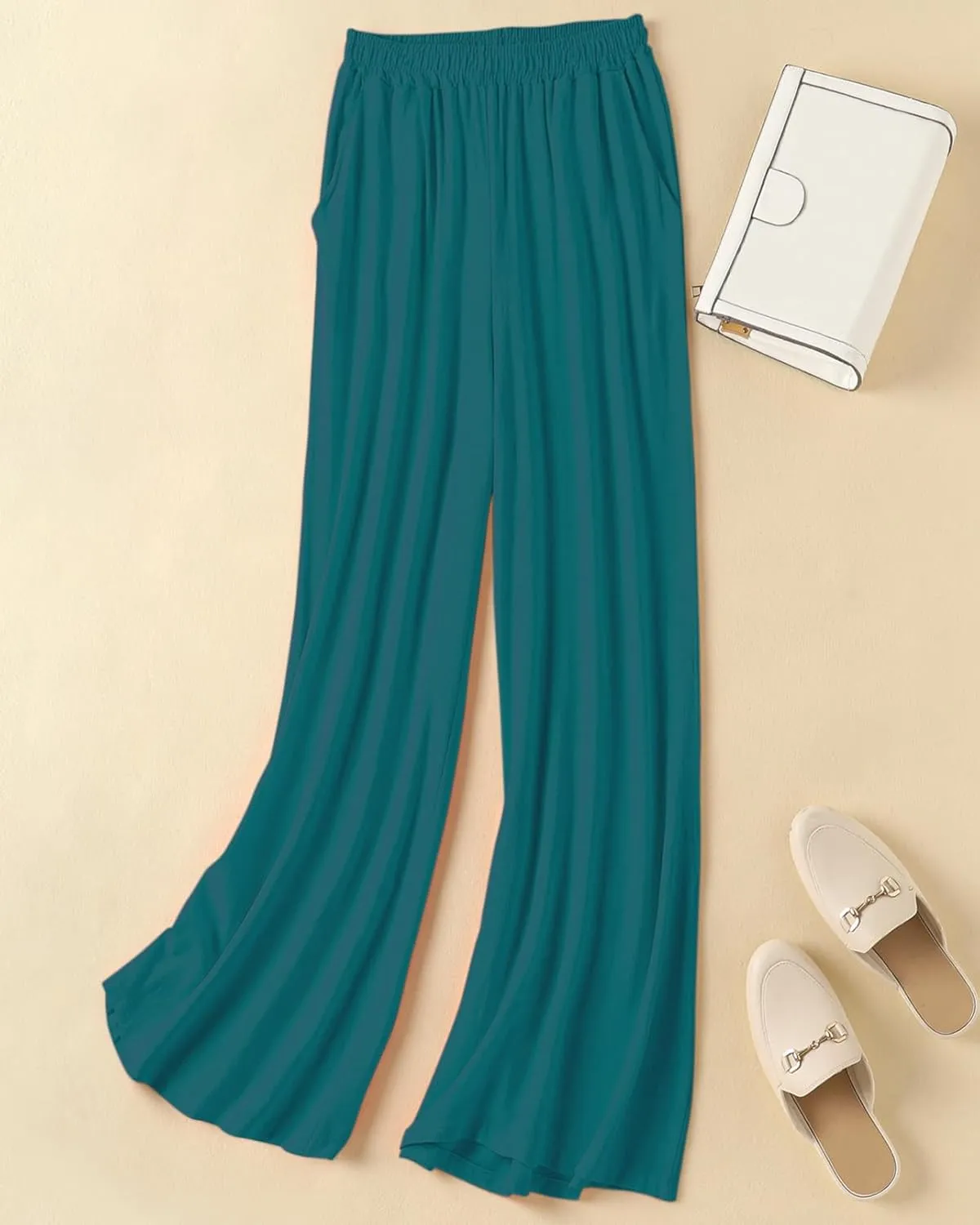 Womens Plus Size Linen Pants Wide Leg Palazzo Trousers High Elastic Waist Flowy Culottes with Pockets L 5XL