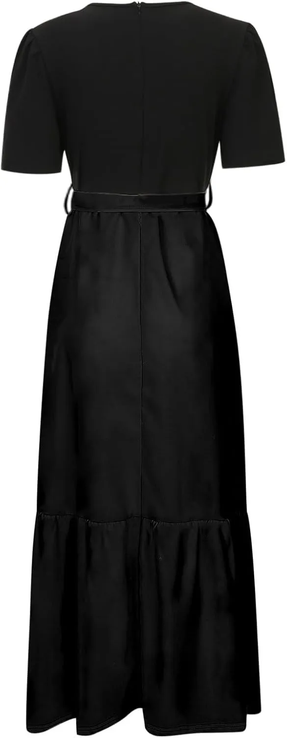 Women's Plus Size Maxi Dress Summer Half Lantern Sleeve Square Neck Smocked Flowy A-Line Elegant Wedding Guest Dresses