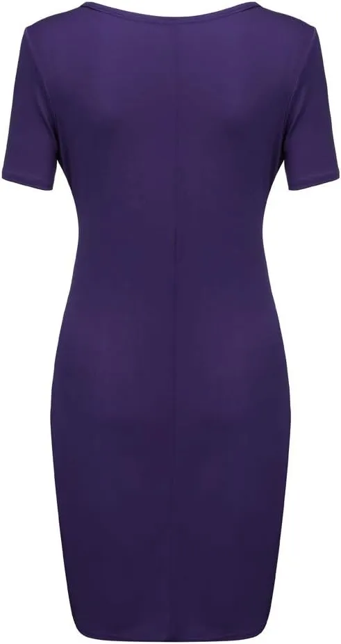 Womens Plus Size Ruched Wrap Dress Pleated Bodycon Midi Casual Party Work Dress