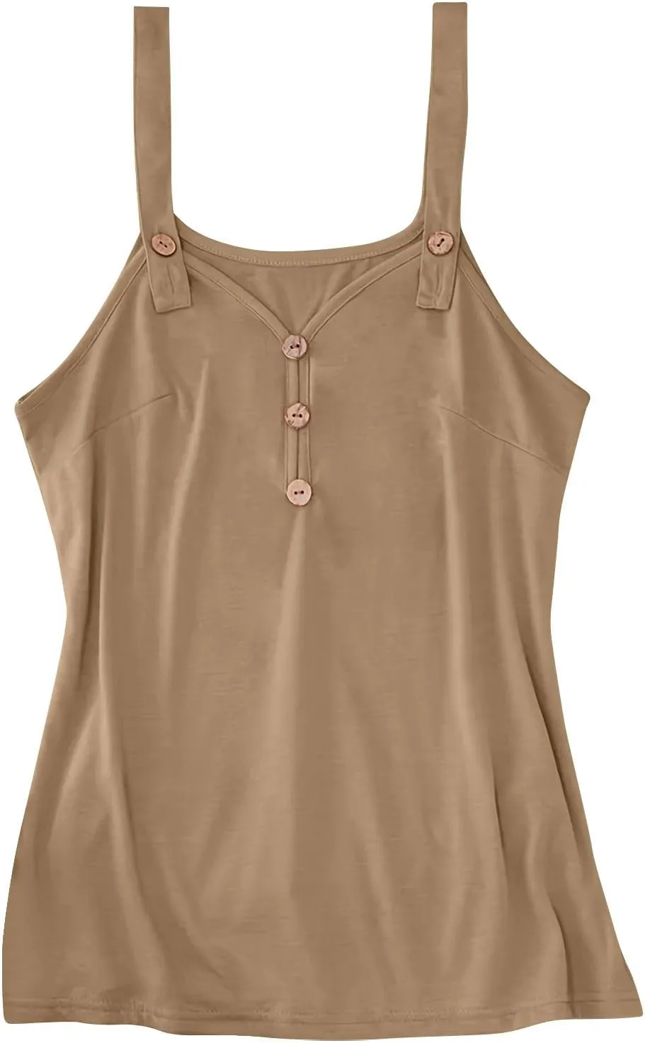 Womens Plus Size Summer Tops Scoop Neck O Ring Shoulder Tank Tops Casual Sleeveless Button Front Solid Basic T Shirt Blouse