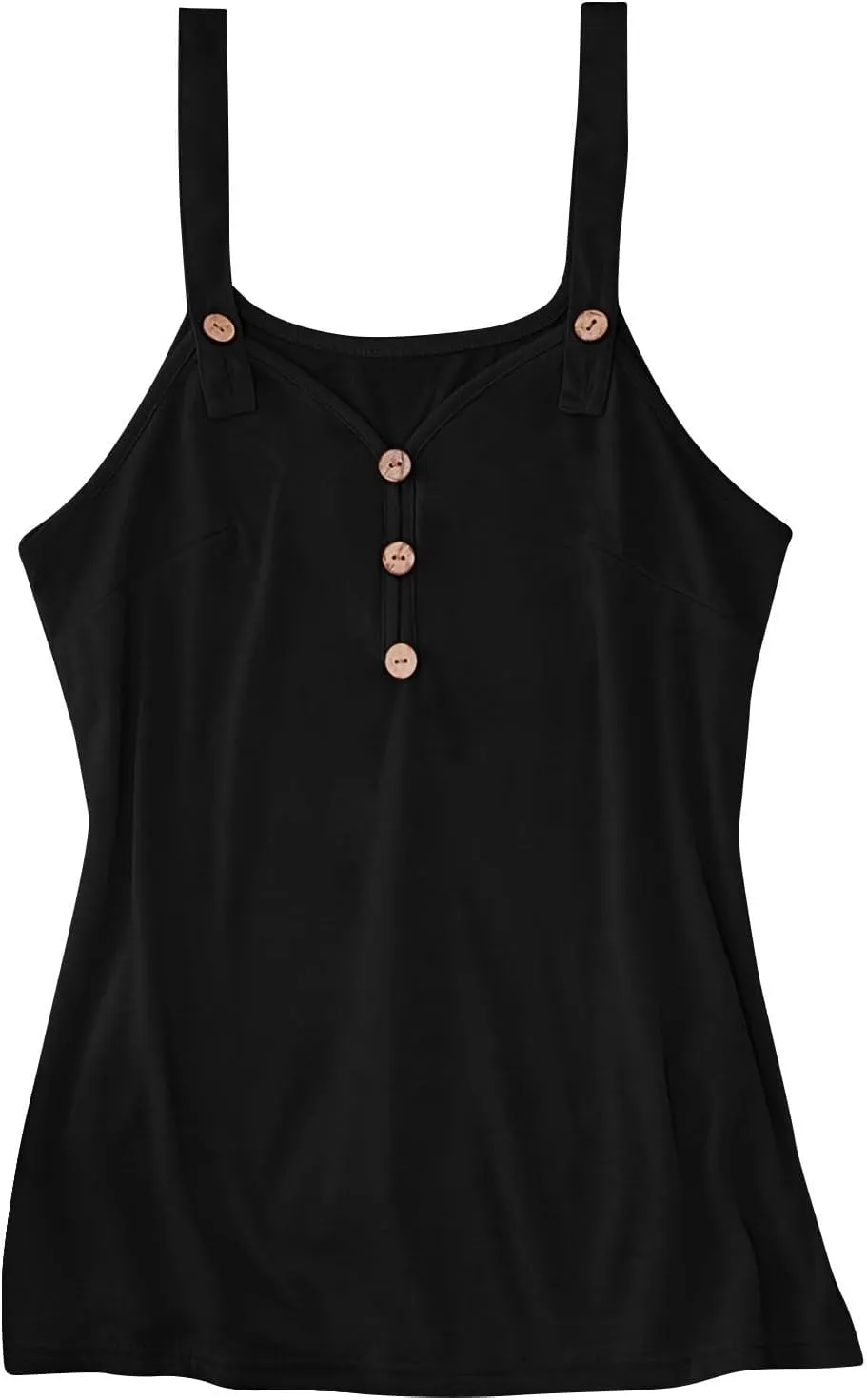 Womens Plus Size Summer Tops Scoop Neck O Ring Shoulder Tank Tops Casual Sleeveless Button Front Solid Basic T Shirt Blouse