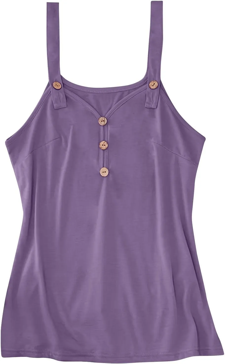 Womens Plus Size Summer Tops Scoop Neck O Ring Shoulder Tank Tops Casual Sleeveless Button Front Solid Basic T Shirt Blouse