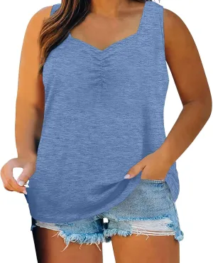 Women's Plus Size Tank Tops Oversized Loose Fit V Neck Sleeveless Tunic Blouse Summer Casual T Shirts