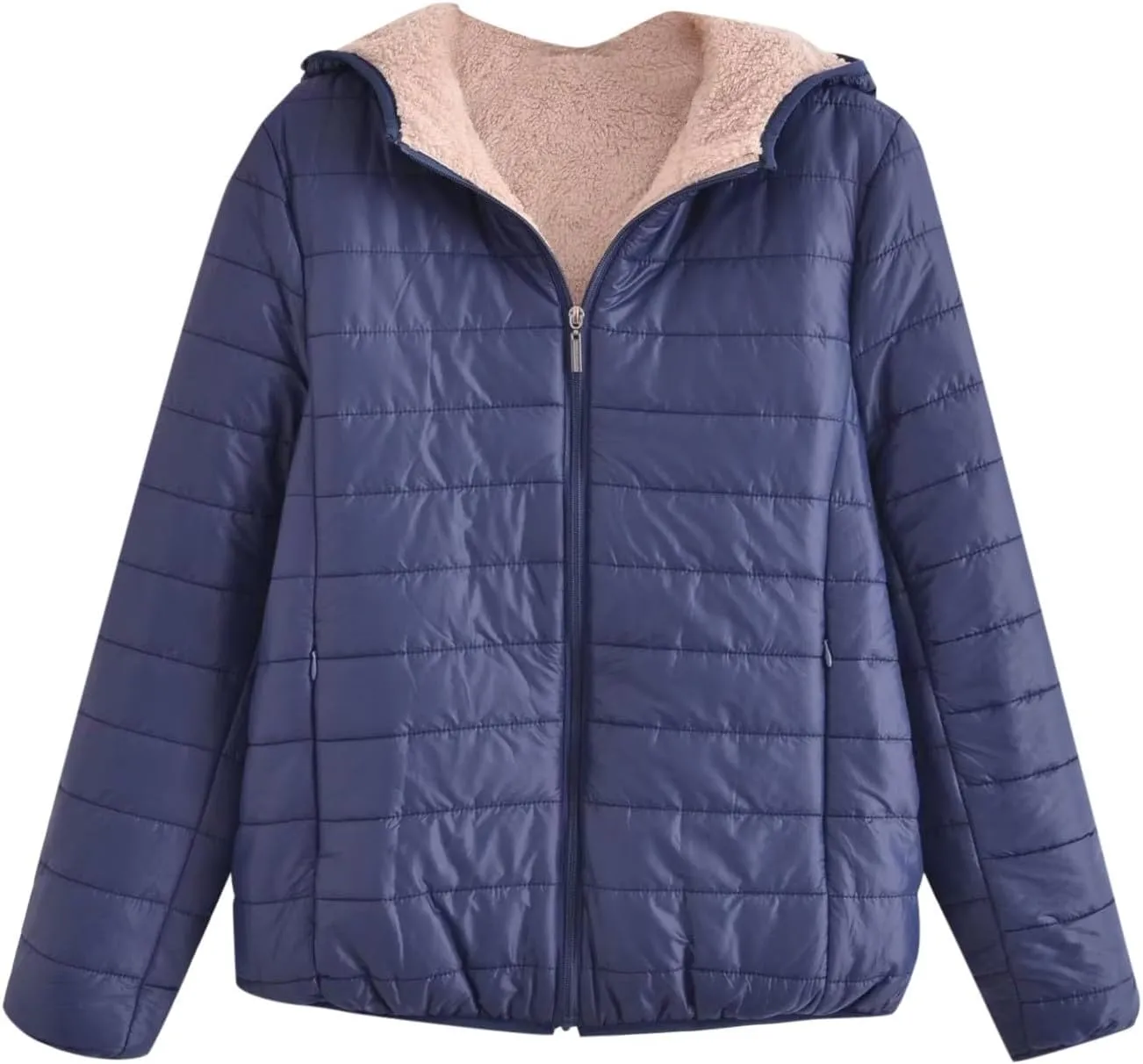 Women's Quilted Winter Coats Winter Short Hooded Warm Padded Fleece Lined Puffer Jackets Down Jackets with Pockets