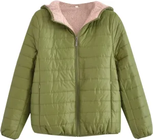 Women's Quilted Winter Coats Winter Short Hooded Warm Padded Fleece Lined Puffer Jackets Down Jackets with Pockets