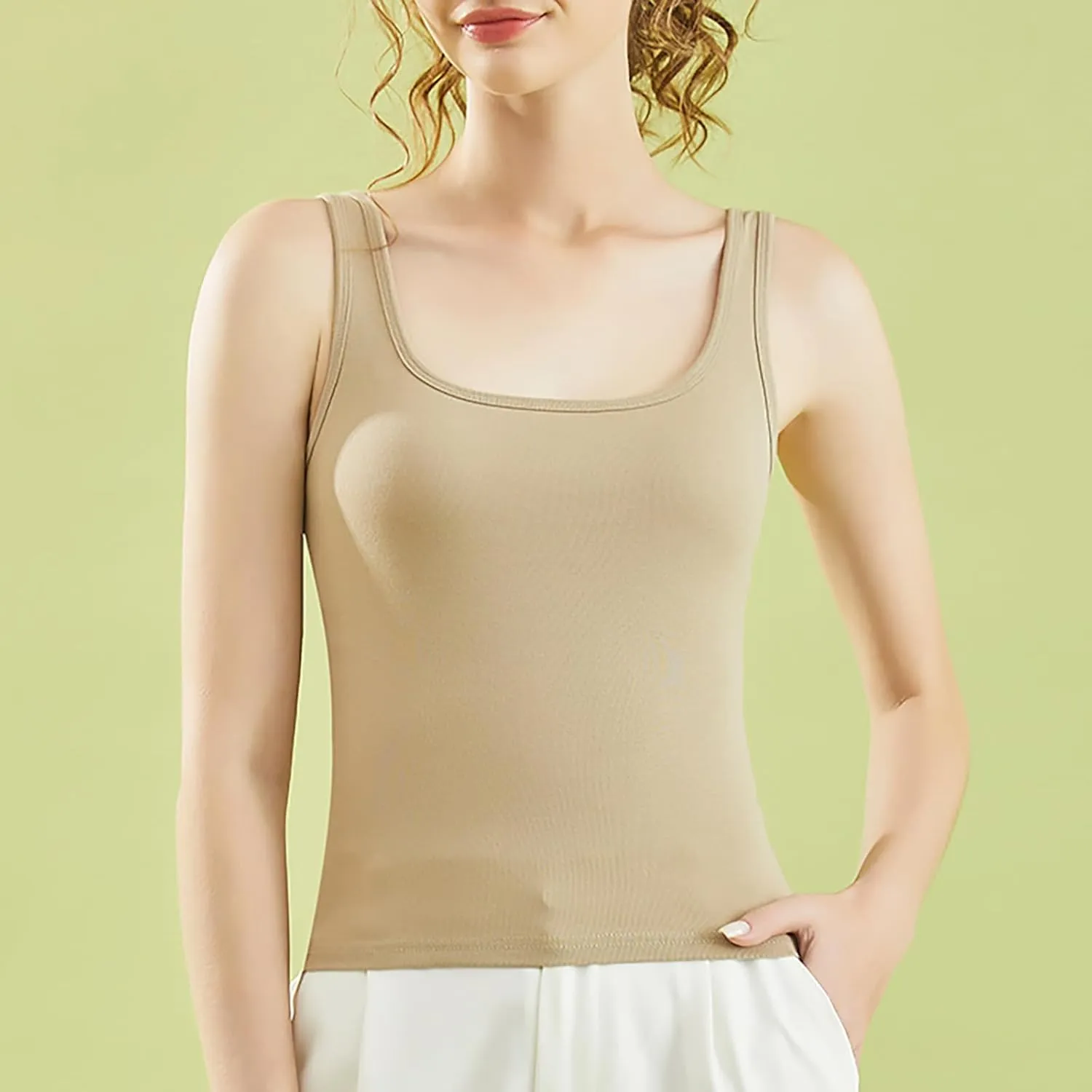 Women's Racerback Tank with Built in Bra Casual Basic Square Neck Sleeveless Cami Tanks Summer Solid Undershirt