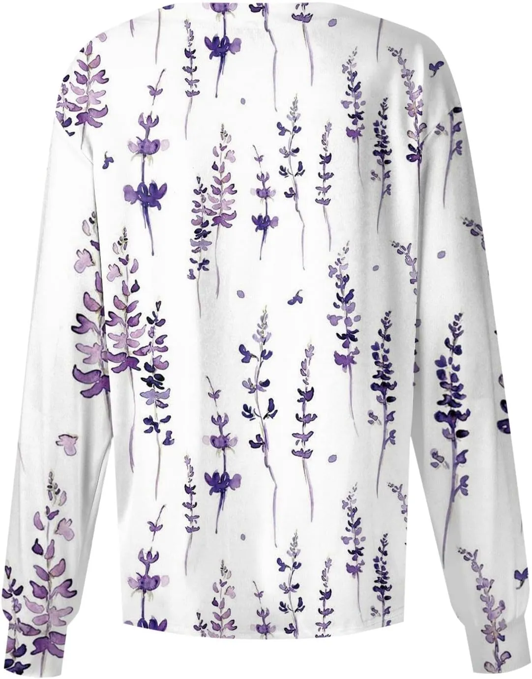 Women'S Scrub Jacket Tops Long Sleeve Floral Printed Stand-Up Collar Button Front Working Nurse Uniforms With Pockets