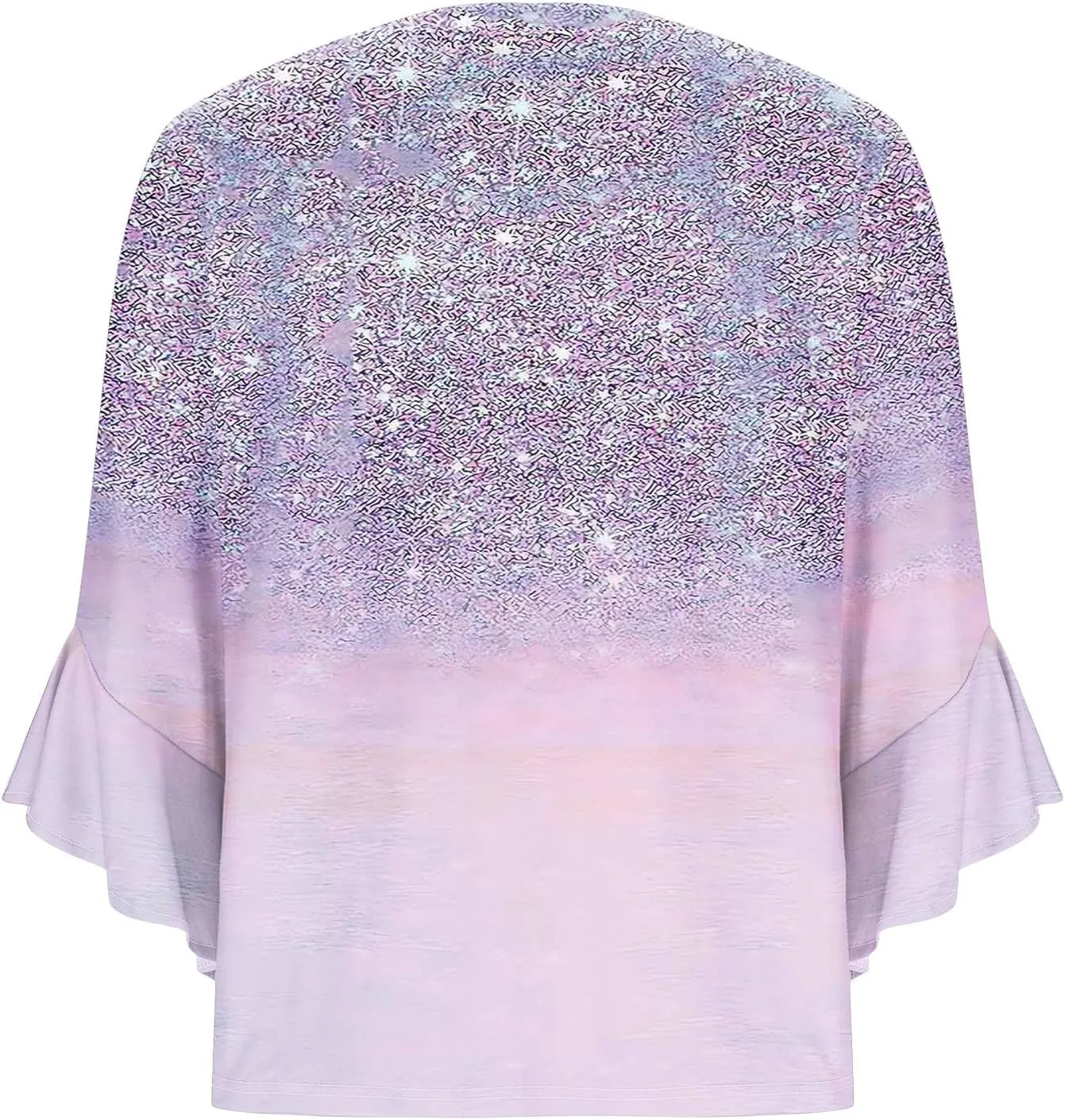 Women's Sequins Printed 3/4 Sleeve Tops Loose Fit Casual V Neck Bell Sleeve Tunic Shirts Trendy Sparkle Summer Blouse Tees