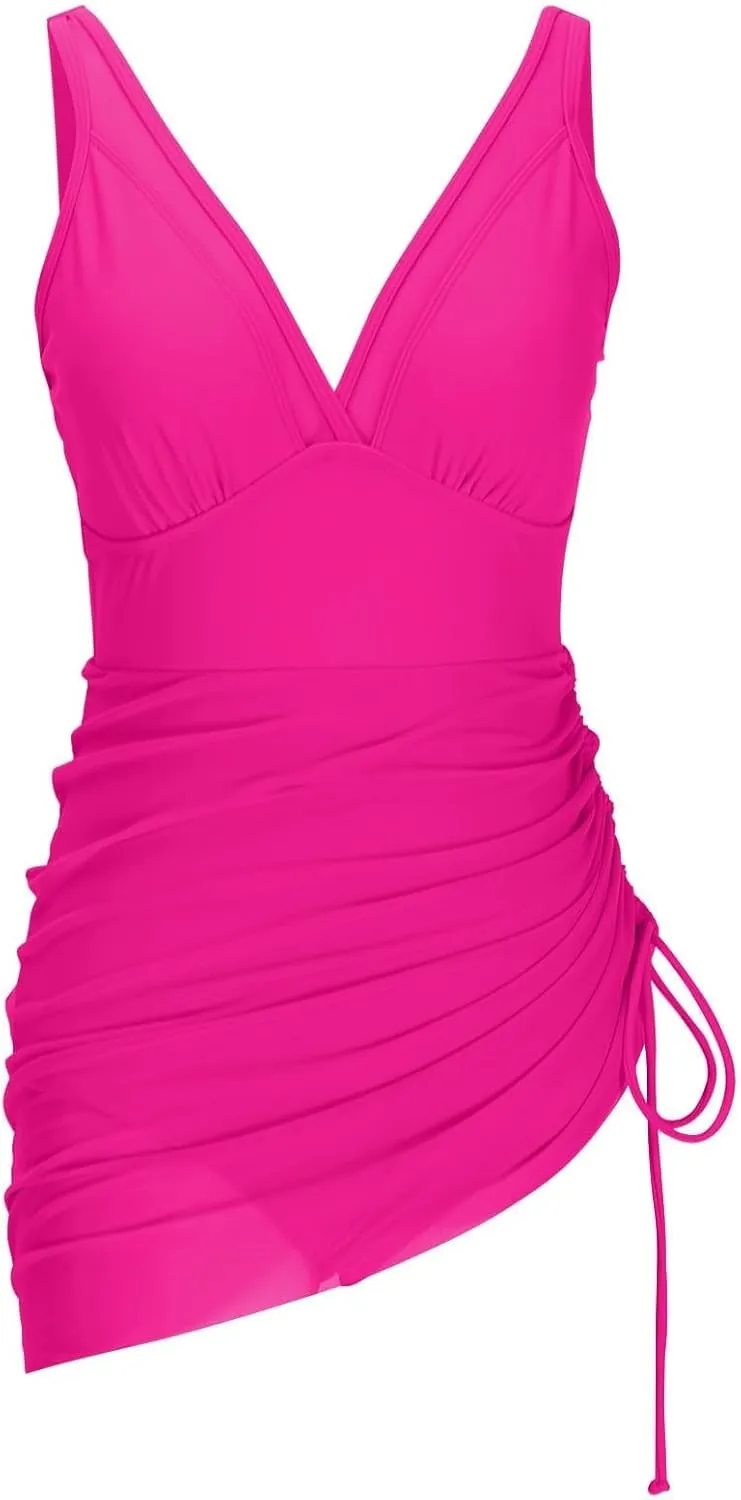 Womens Sexy Mesh One Piece Swimsuit Tummy Control Bathing Suit limming Sheer Sarong Wraps Swim Dress for Women