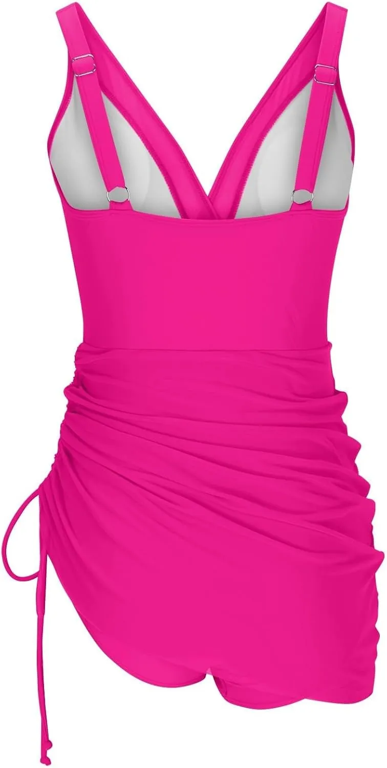 Womens Sexy Mesh One Piece Swimsuit Tummy Control Bathing Suit limming Sheer Sarong Wraps Swim Dress for Women