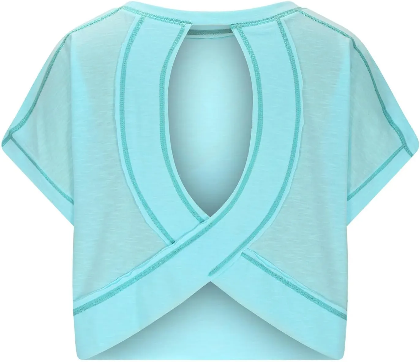Women's Sexy Open Back Yoga Crop Tops - Cute Summer Crew Neck Athletic Running Shirts Loose Workout Short Sleeve Pullover