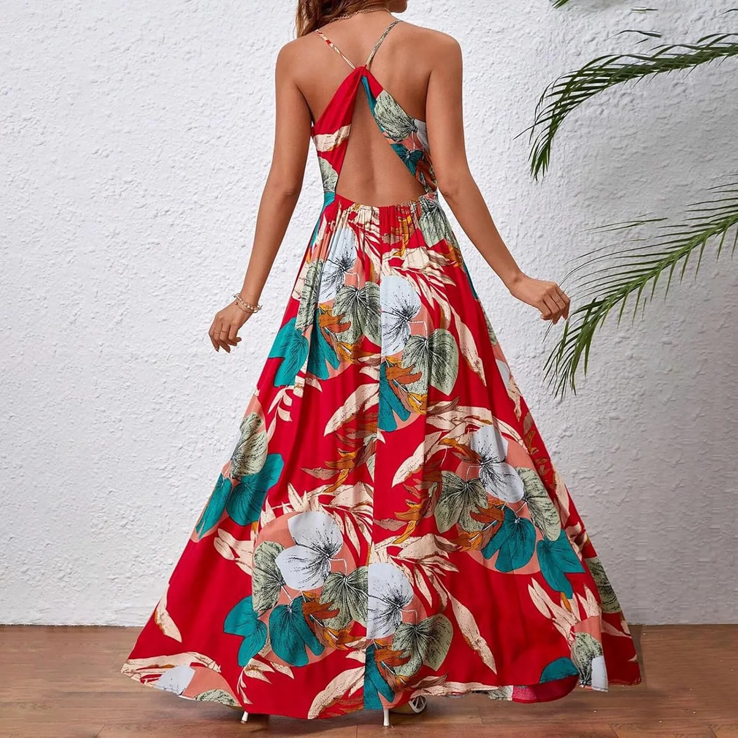 Womens Sexy Spaghetti Straps Maxi Dresses Beach Boho Dress Flowy Vocation Outfits 2025