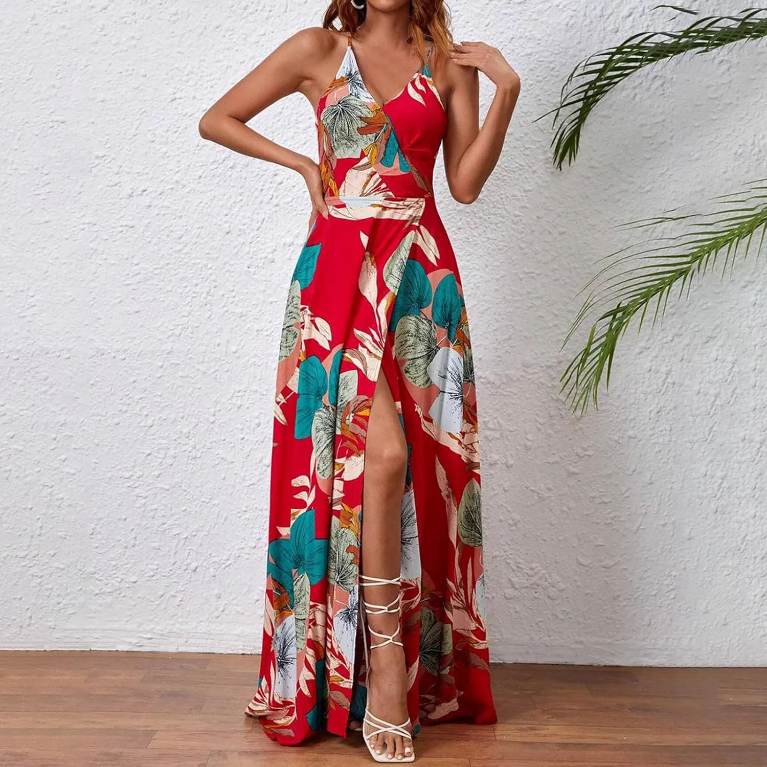 Womens Sexy Spaghetti Straps Maxi Dresses Beach Boho Dress Flowy Vocation Outfits 2025