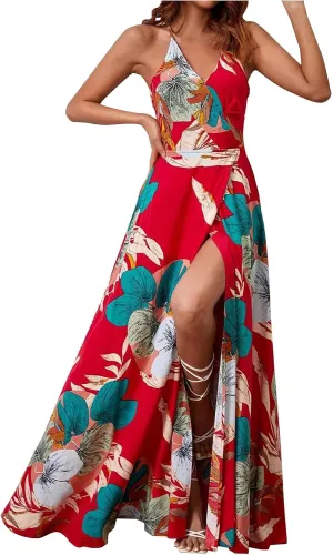 Womens Sexy Spaghetti Straps Maxi Dresses Beach Boho Dress Flowy Vocation Outfits 2025