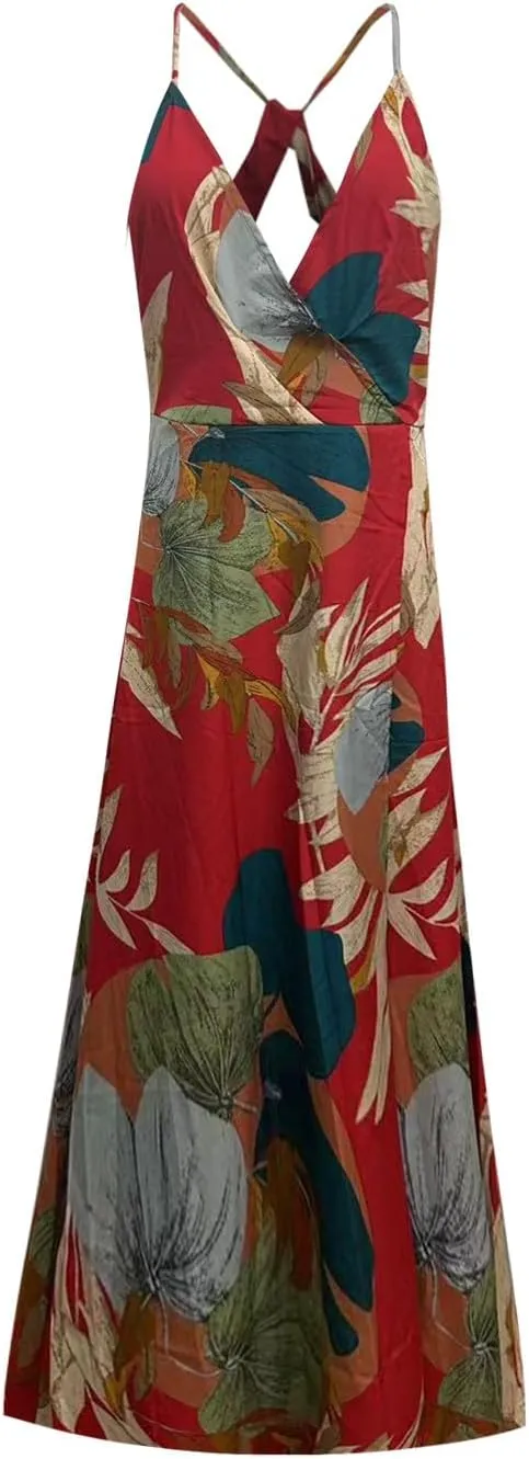 Womens Sexy Spaghetti Straps Maxi Dresses Beach Boho Dress Flowy Vocation Outfits 2025