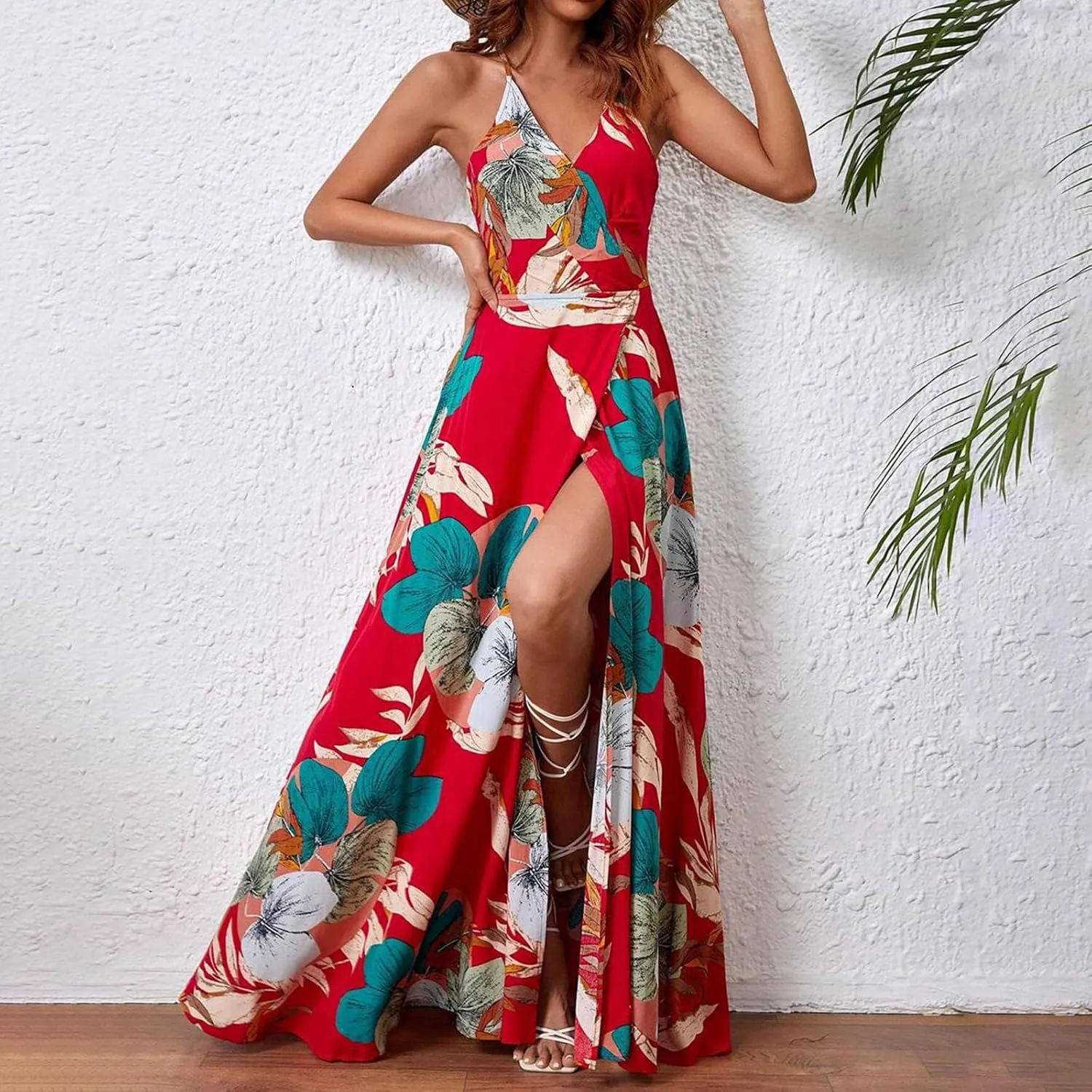 Womens Sexy Spaghetti Straps Maxi Dresses Beach Boho Dress Flowy Vocation Outfits 2025