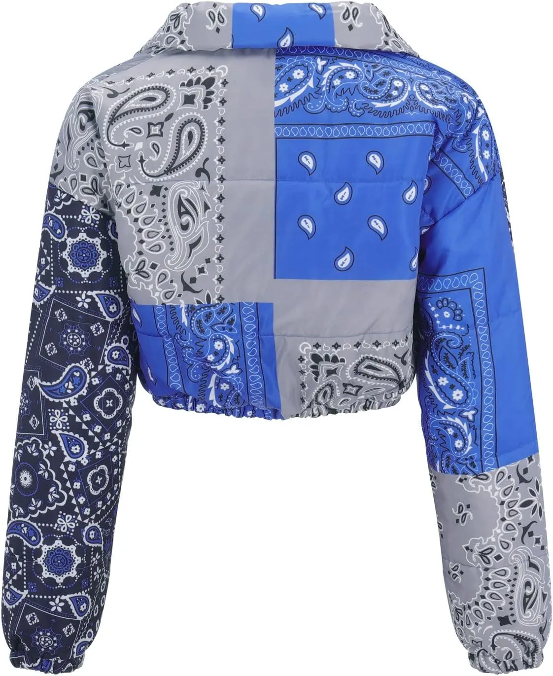 Women's Short Down Coats Lightweight Zipper Stand Collar Printed Winter Thickened Cropped Down Puffer Jackets Pockets