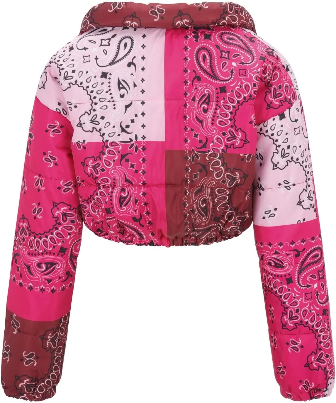 Women's Short Down Coats Lightweight Zipper Stand Collar Printed Winter Thickened Cropped Down Puffer Jackets Pockets