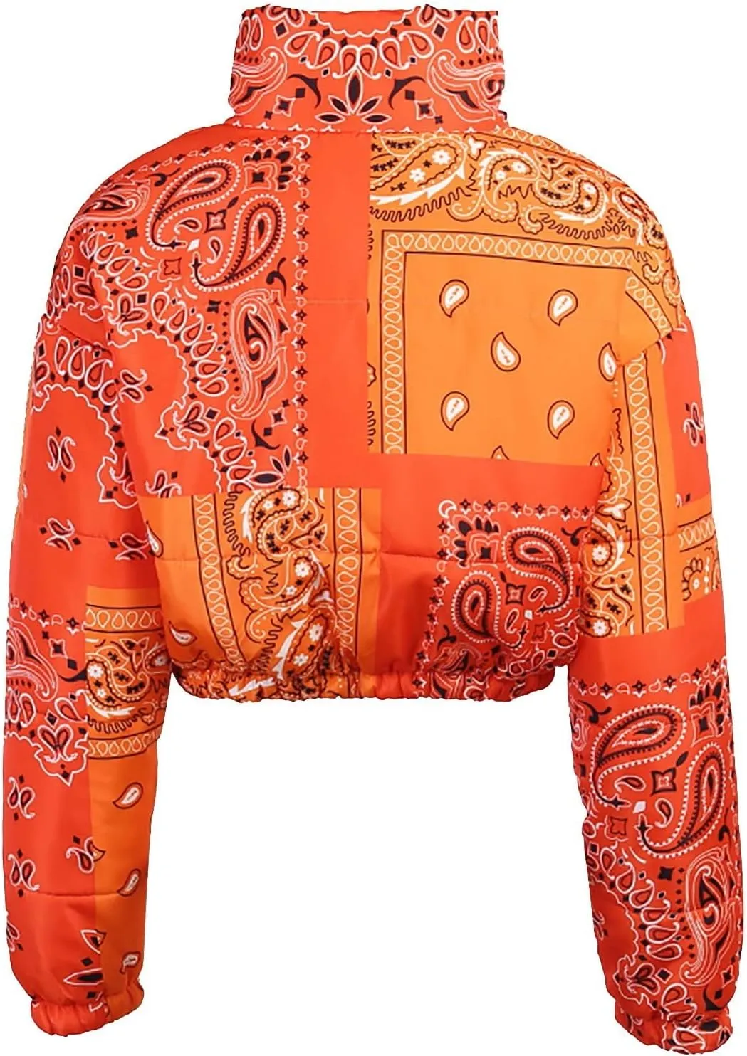 Women's Short Down Coats Lightweight Zipper Stand Collar Printed Winter Thickened Cropped Down Puffer Jackets Pockets