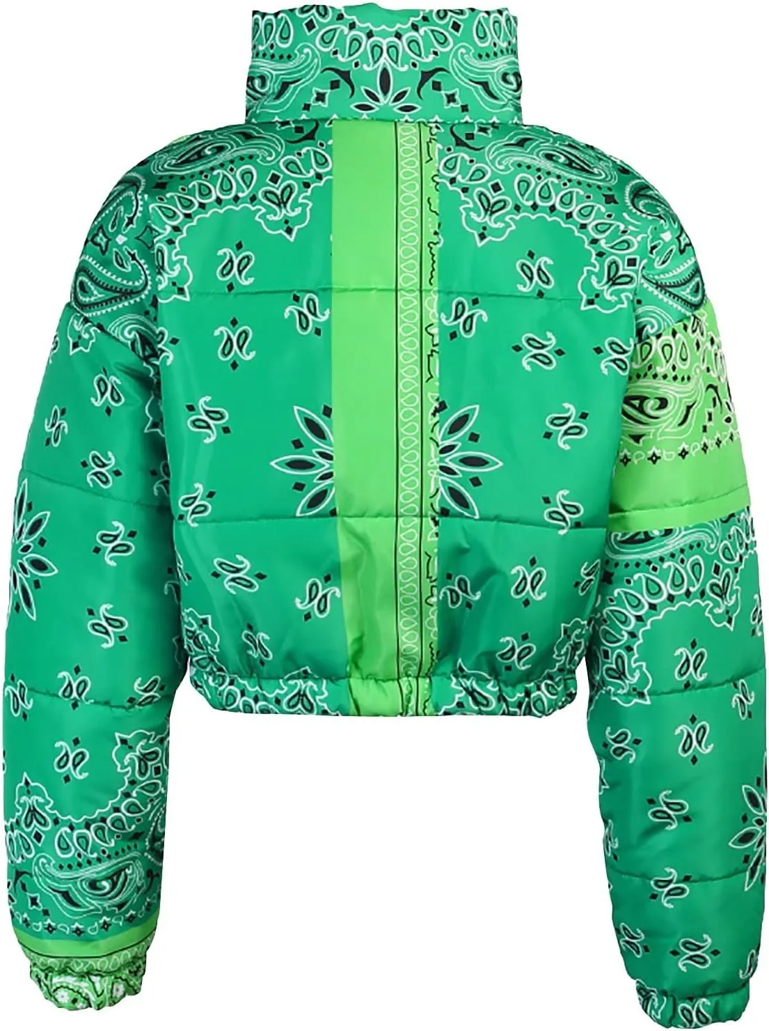 Women's Short Down Coats Lightweight Zipper Stand Collar Printed Winter Thickened Cropped Down Puffer Jackets Pockets
