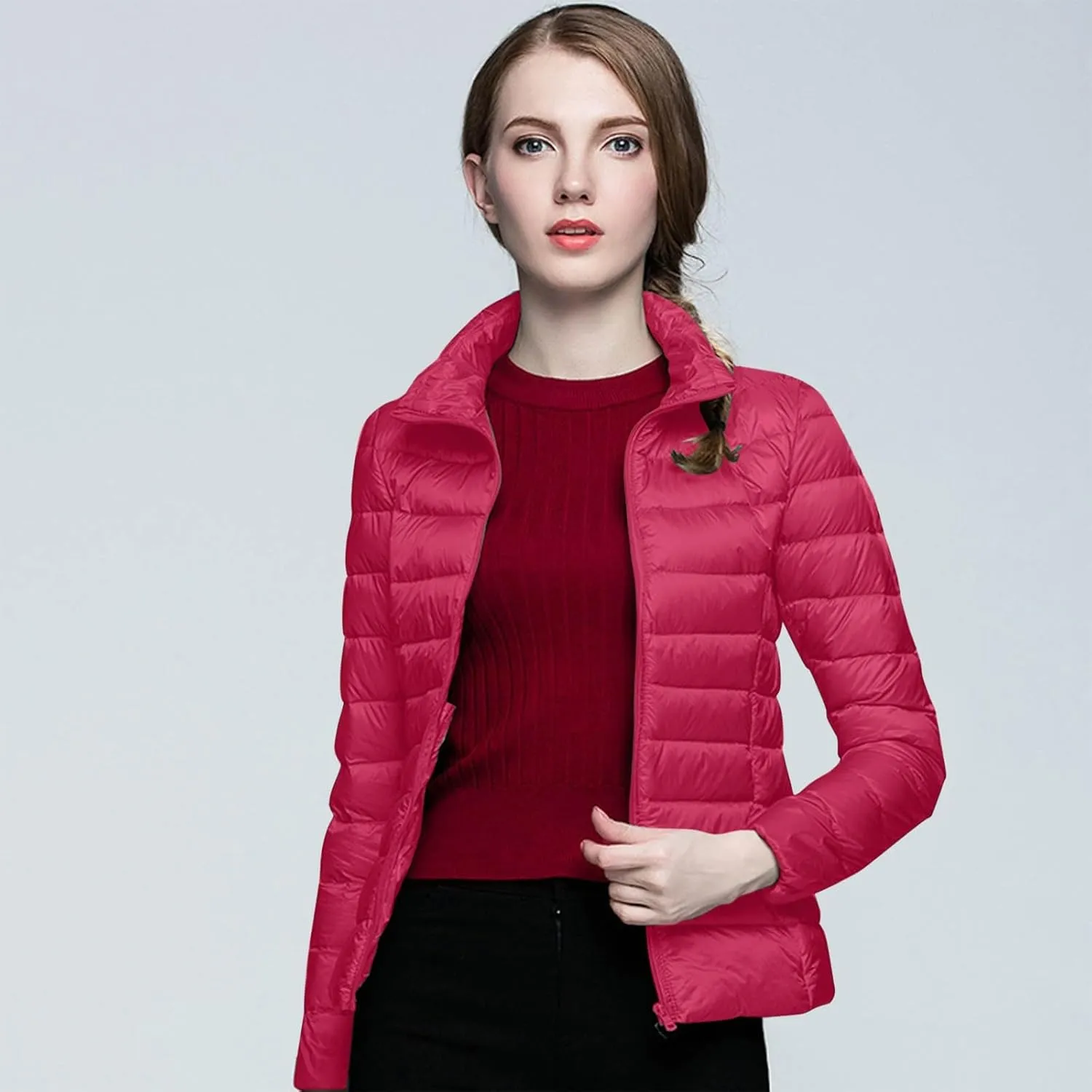 Womens Short Down Coats Winter Packable Puffer Jackets Hooded Ultra Light Quilted Winter Coats with Pockets Outerwear