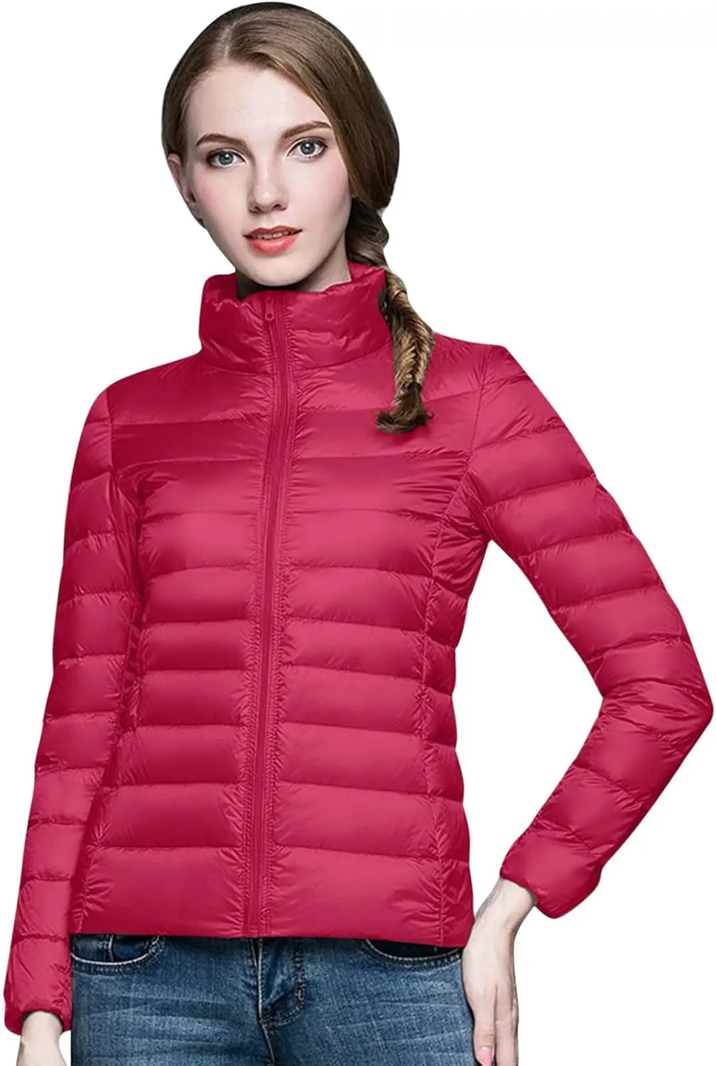 Womens Short Down Coats Winter Packable Puffer Jackets Hooded Ultra Light Quilted Winter Coats with Pockets Outerwear
