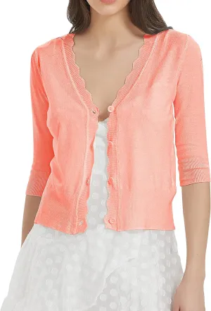 Women's Short Sleeve Cropped Cardigan Button Down Sweater Lightweight Knit Shrugs