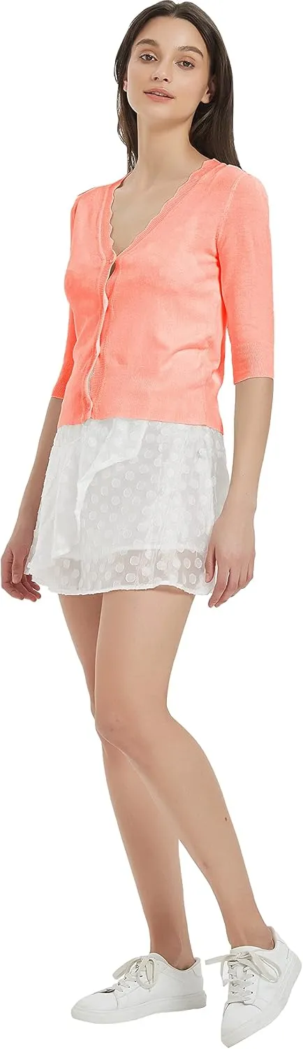 Women's Short Sleeve Cropped Cardigan Button Down Sweater Lightweight Knit Shrugs