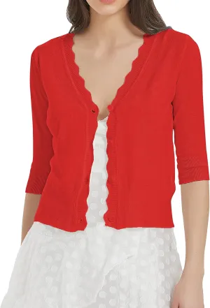 Women's Short Sleeve Cropped Cardigan Button Down Sweater Lightweight Knit Shrugs
