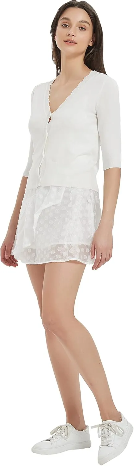 Women's Short Sleeve Cropped Cardigan Button Down Sweater Lightweight Knit Shrugs
