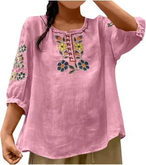 Womens Short Sleeve Shirts Dressy Casual Linen Summer Tops Plus Size T-Shirt Casual Loose Tee Oversized Blouse Tunic