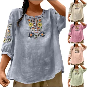 Womens Short Sleeve Shirts Dressy Casual Linen Summer Tops Plus Size T-Shirt Casual Loose Tee Oversized Blouse Tunic