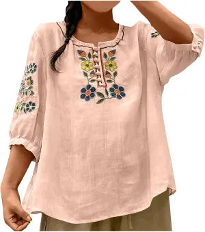 Womens Short Sleeve Shirts Dressy Casual Linen Summer Tops Plus Size T-Shirt Casual Loose Tee Oversized Blouse Tunic
