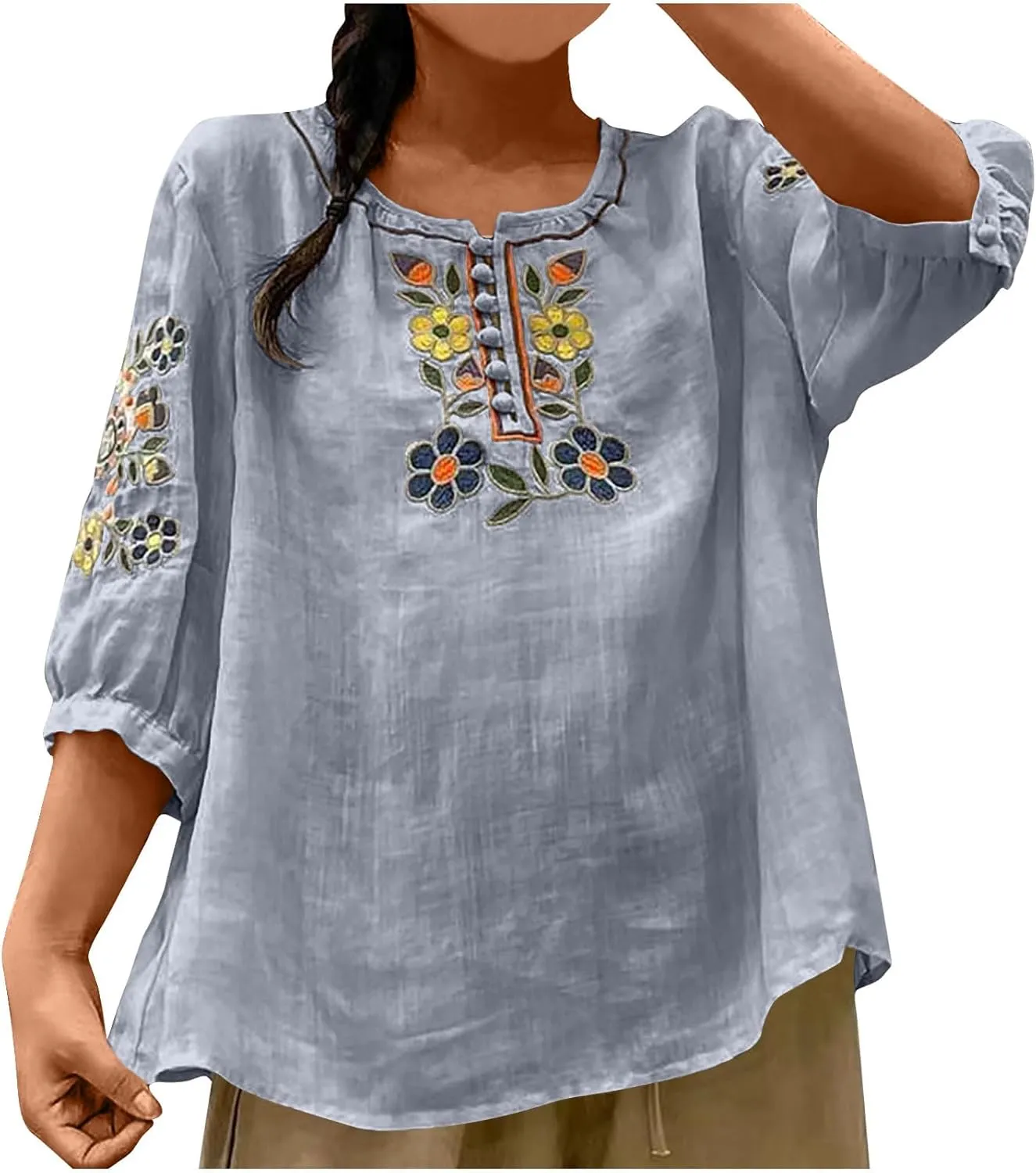 Womens Short Sleeve Shirts Dressy Casual Linen Summer Tops Plus Size T-Shirt Casual Loose Tee Oversized Blouse Tunic