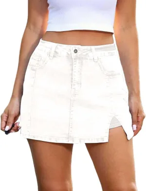 Women's Side Slit Denim Skort High Waisted Stretch Y2K Mini Jean Skirt Shorts with Pockets Casual Cargo Jean Skort