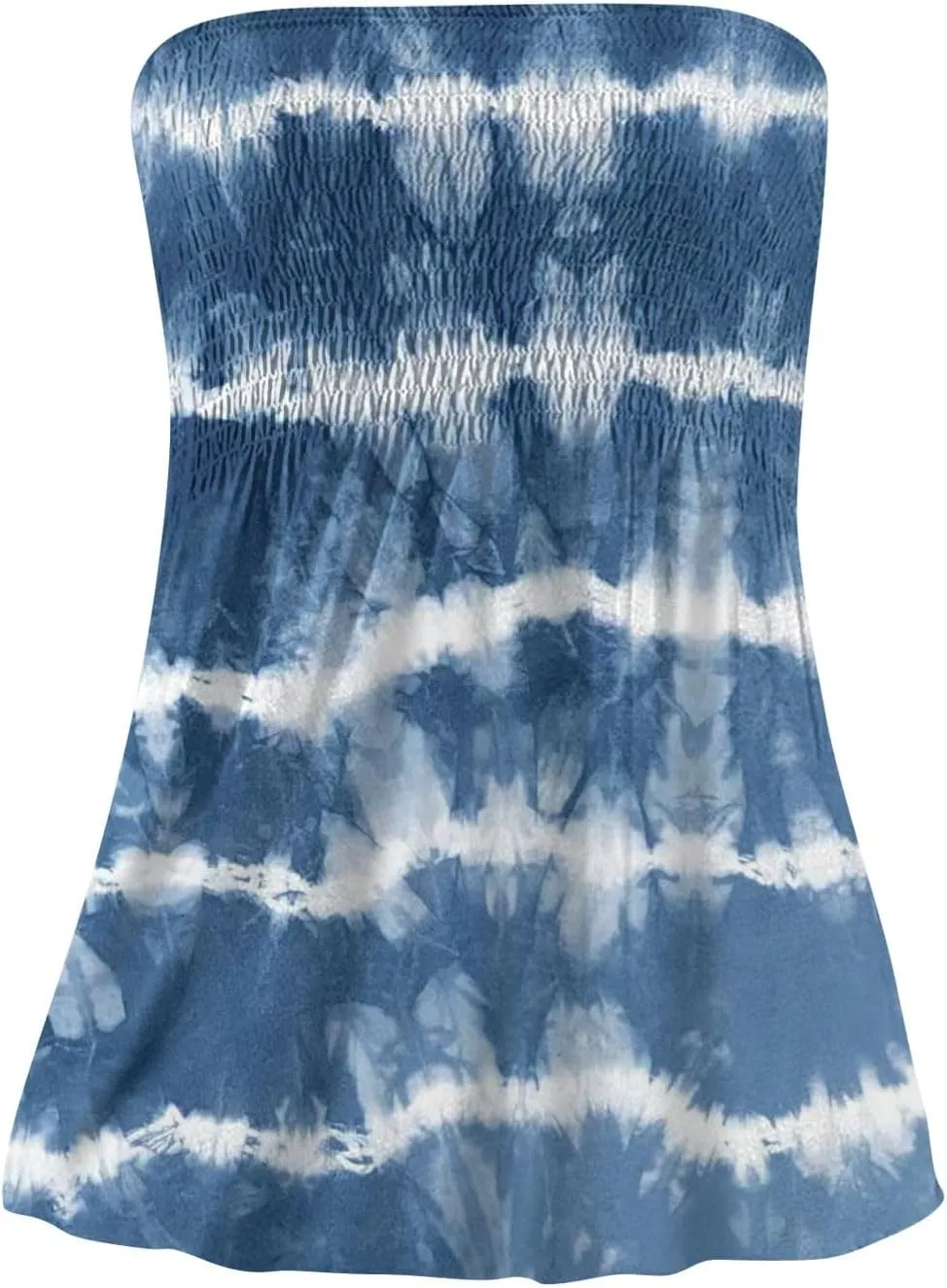 Womens Smocked Strapless Bandeau Tank Tops Floral Tube Tops Backless Bandeau Tunic Tops Sleeveless Shirts