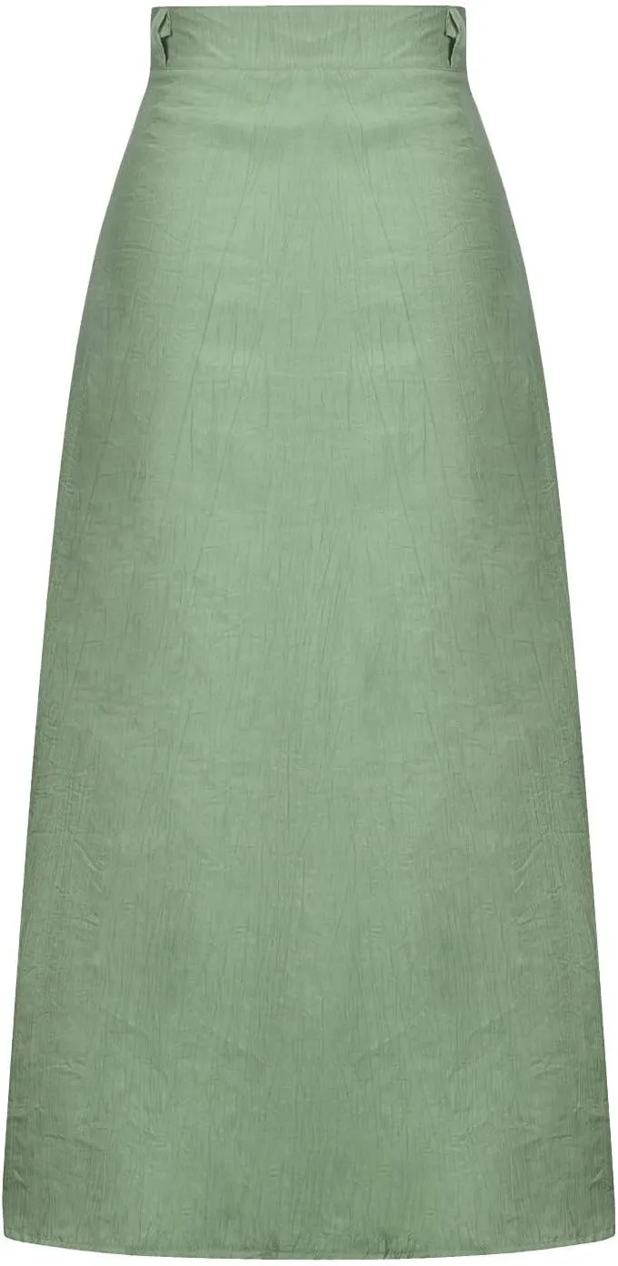 Women's Solid Color Maxi Skirt Casual Cotton Linen Front Slit Long Skirt Summer Button Up Beach Skirts (Green, XL)