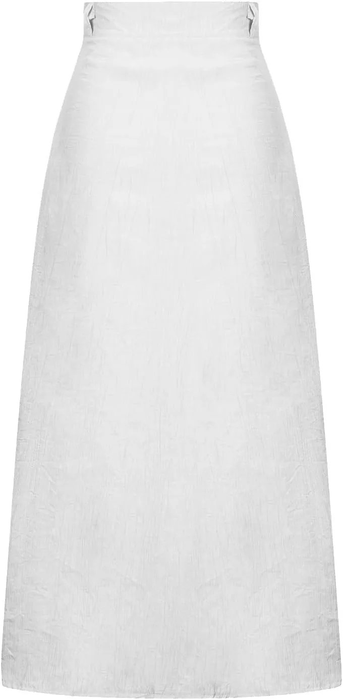 Women's Solid Color Maxi Skirt Casual Cotton Linen Front Slit Long Skirt Summer Button Up Beach Skirts (White, XL)
