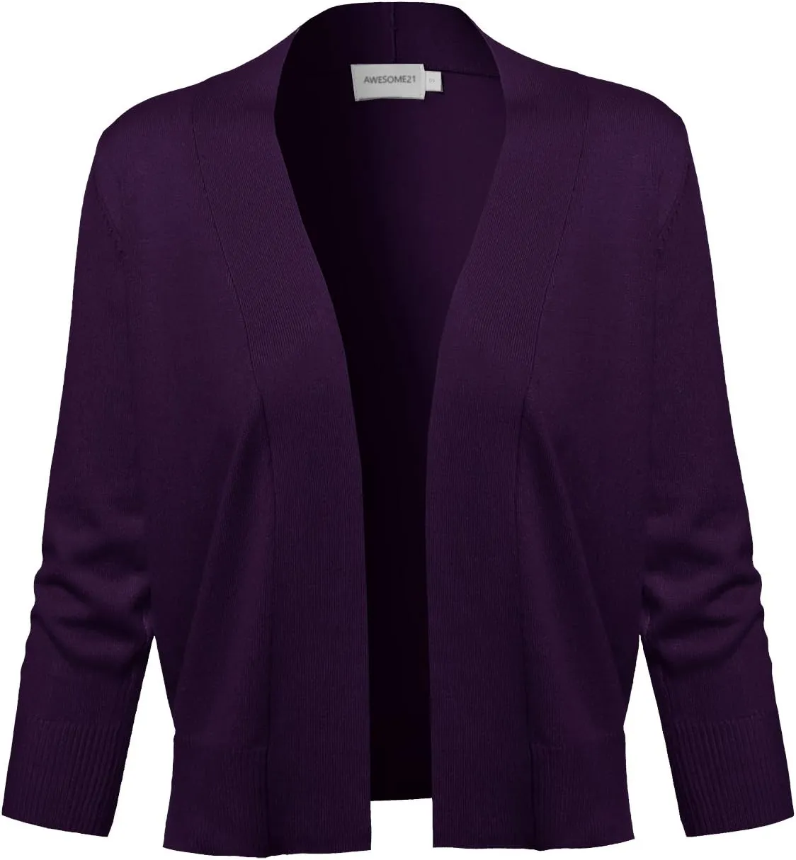 Women's Solid Soft Stretch 3/4 Sleeve Layer Short Cardigan
