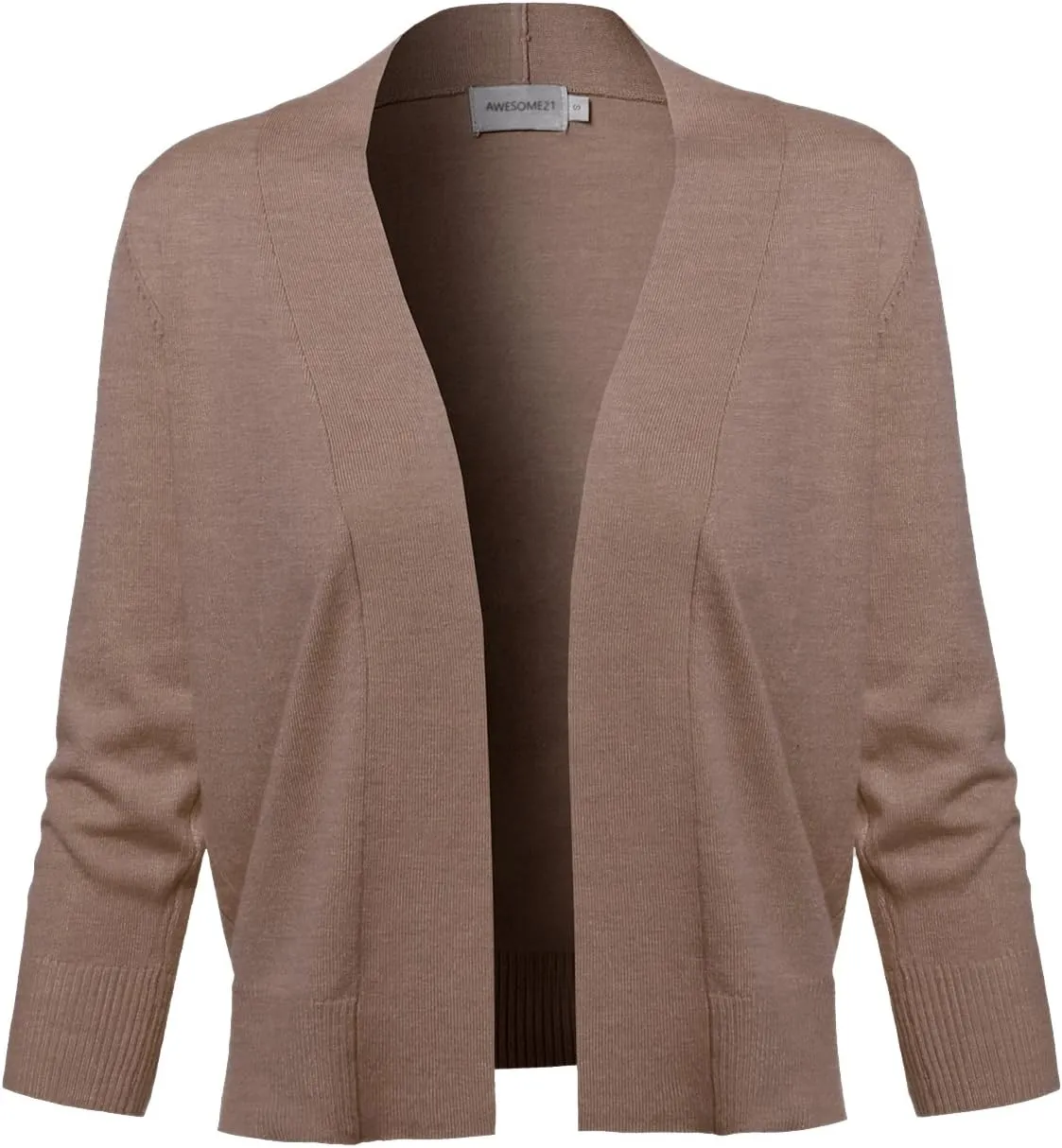 Women's Solid Soft Stretch 3/4 Sleeve Layer Short Cardigan