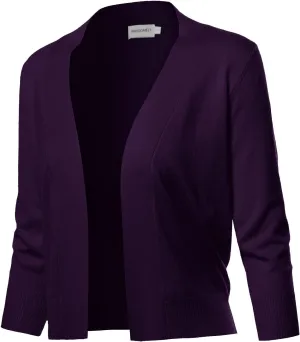 Women's Solid Soft Stretch 3/4 Sleeve Layer Short Cardigan