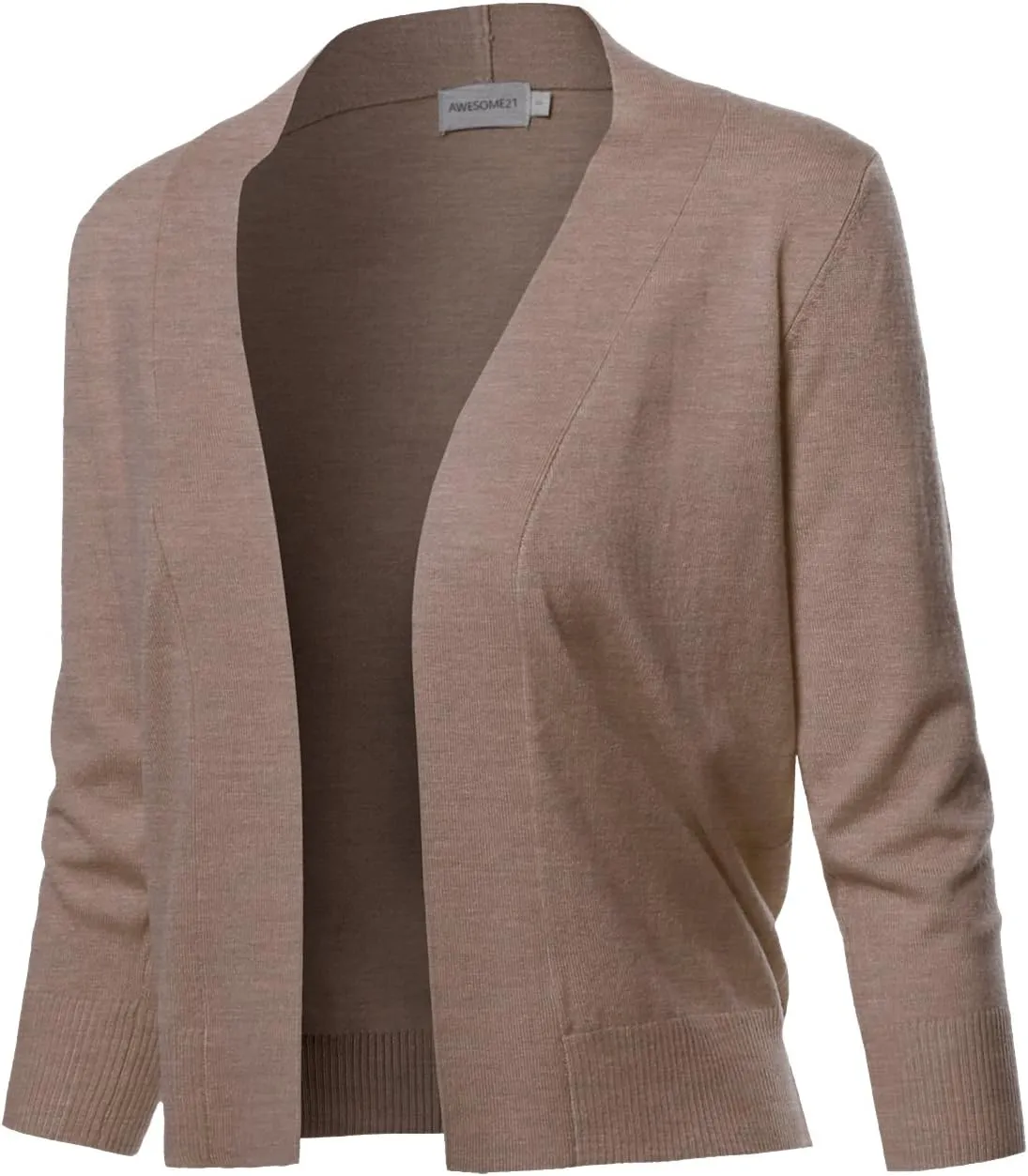Women's Solid Soft Stretch 3/4 Sleeve Layer Short Cardigan