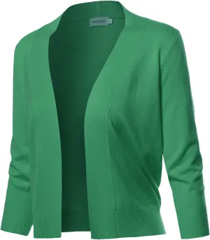 Women's Solid Soft Stretch 3/4 Sleeve Layer Short Cardigan