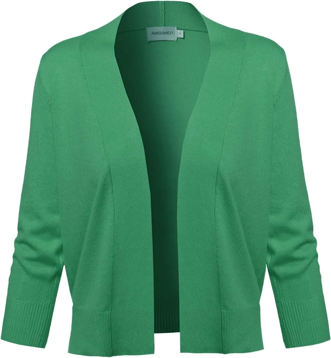 Women's Solid Soft Stretch 3/4 Sleeve Layer Short Cardigan